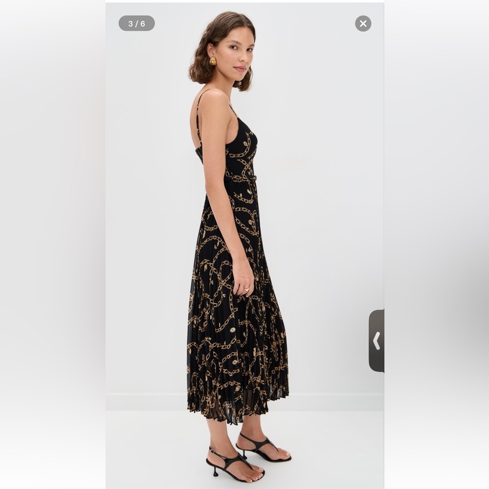 Zimmermann Sunray Pleated Picnic Midi Dress Black Chain-Print Spaghetti Strap 1 - Picture 4 of 16